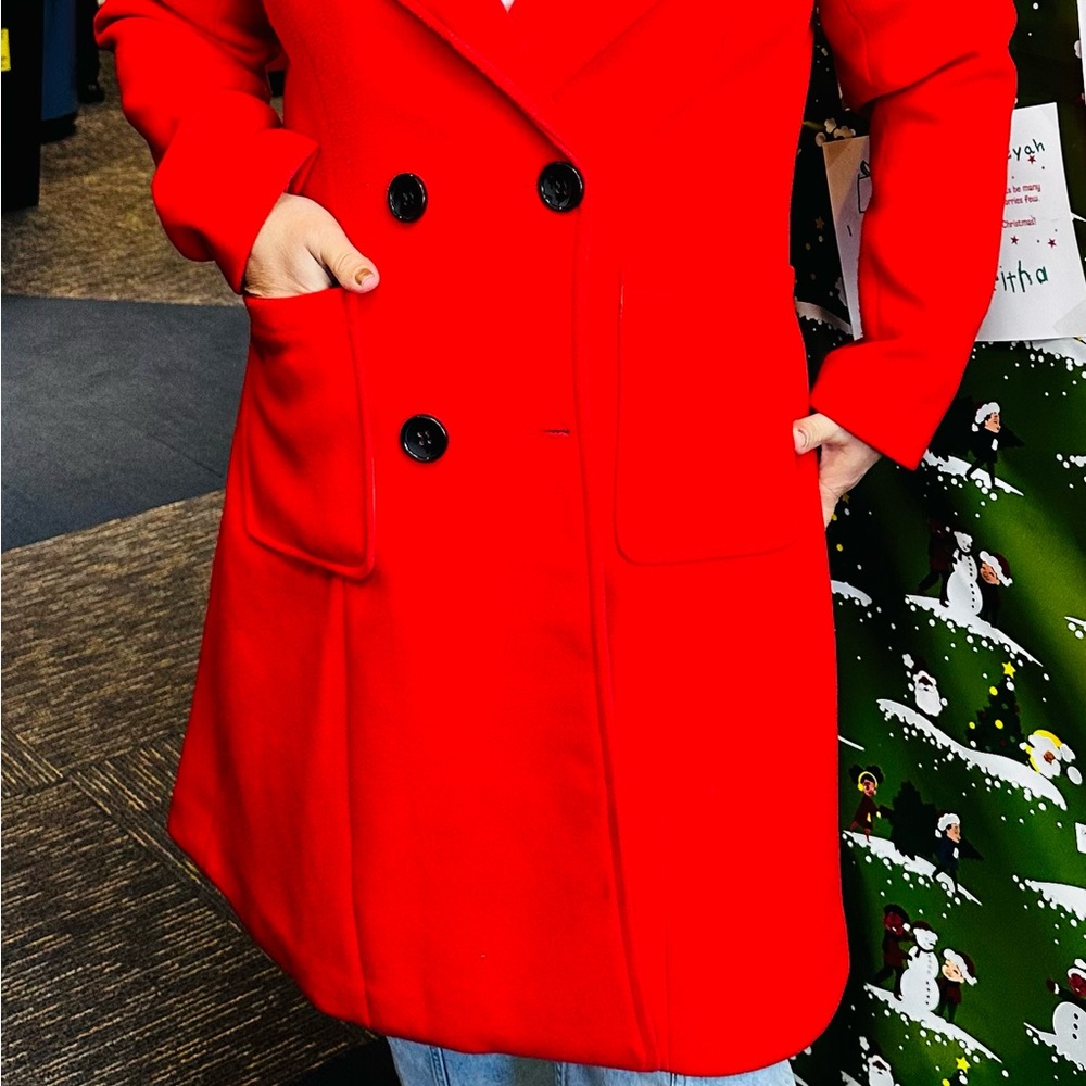 Women's Red Double-Breasted Pea Coat